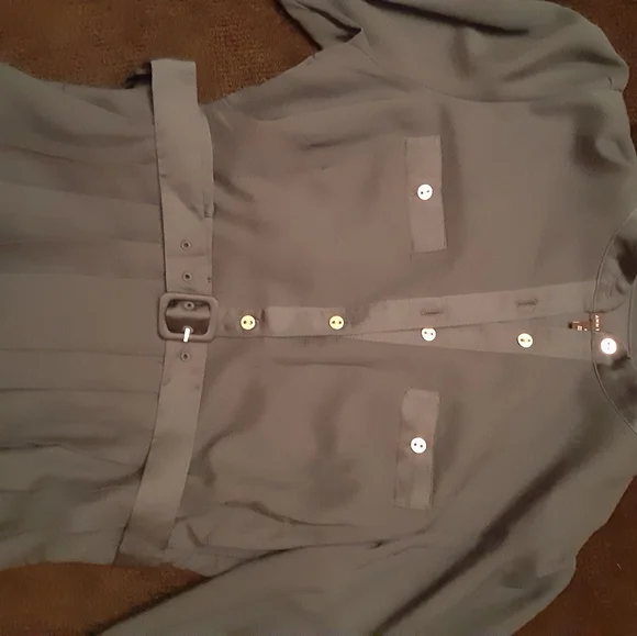 Pleated Teal Button-Up Dress - Picture 9 of 16